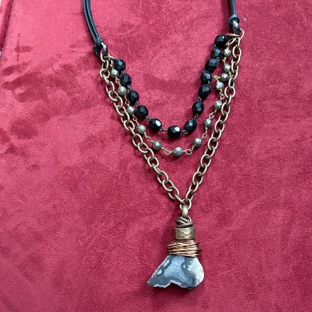Alex Lozier Boho Wire Wrapped Stone Leather Necklace